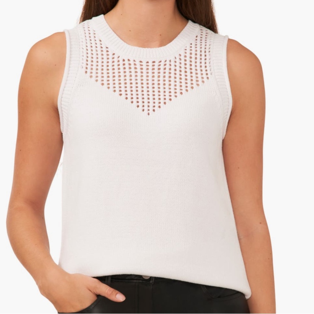 Sleeveless Crochet Tank Open Stitch Cotton Sweater Vest Summer White Top
